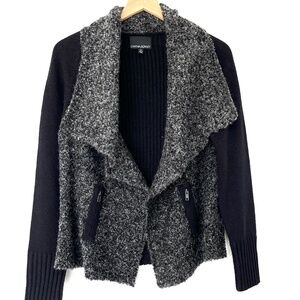Cynthia Rowley Black & Gray Boucle Cardigan Rib Knit